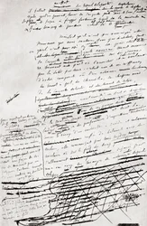 Aus einer Seite des Manuskripts von Madame Bovary, von Gustave Flaubert, veröffentlicht 1935